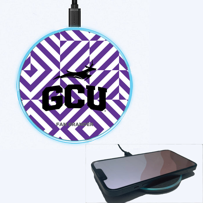 Fan Brander Grey 15W Wireless Charger with Grand Canyon Univ Antelopes Primary Logo on Geometric Diamonds Background