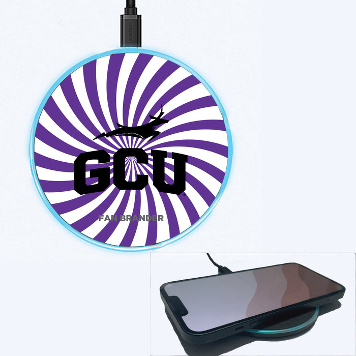 Fan Brander Grey 15W Wireless Charger with Grand Canyon Univ Antelopes Primary Logo With Team Groovey Burst