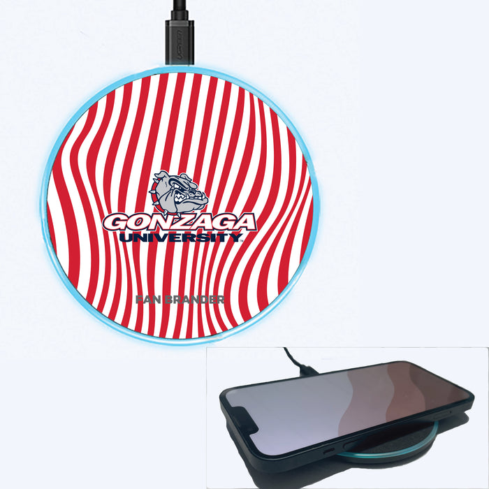 Fan Brander Grey 15W Wireless Charger with Gonzaga Bulldogs Primary Logo With Team Groovey Lines