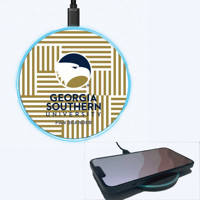 Fan Brander Grey 15W Wireless Charger with Georgia Southern Eagles Primary Logo on Geometric Lines Background