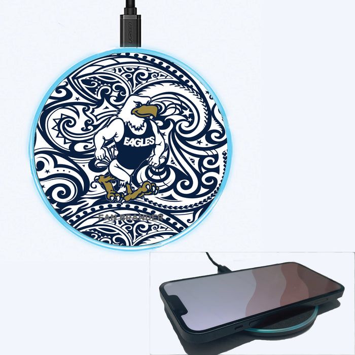 Fan Brander Grey 15W Wireless Charger with Georgia Southern Eagles Strutting Eagle With Urban Camo Background