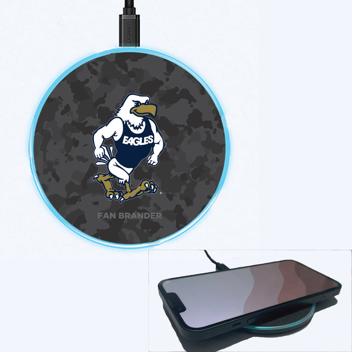 Fan Brander Grey 15W Wireless Charger with Georgia Southern Eagles Strutting Eagle with Team Color Tribal