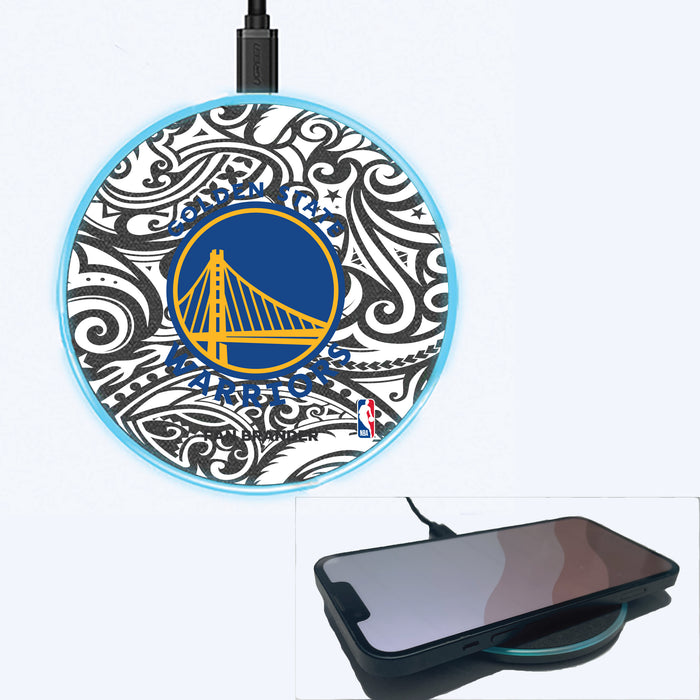 Fan Brander Grey 15W Wireless Charger with Golden State Warriors Primary Logo With Black Tribal