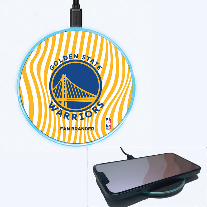 Fan Brander Grey 15W Wireless Charger with Golden State Warriors Primary Logo With Team Groovey Lines