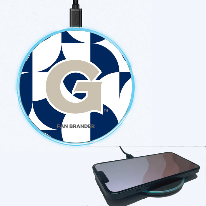 Fan Brander Grey 15W Wireless Charger with Georgetown Hoyas Primary Logo on Geometric Circle Background