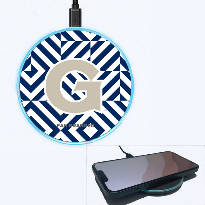 Fan Brander Grey 15W Wireless Charger with Georgetown Hoyas Primary Logo on Geometric Diamonds Background