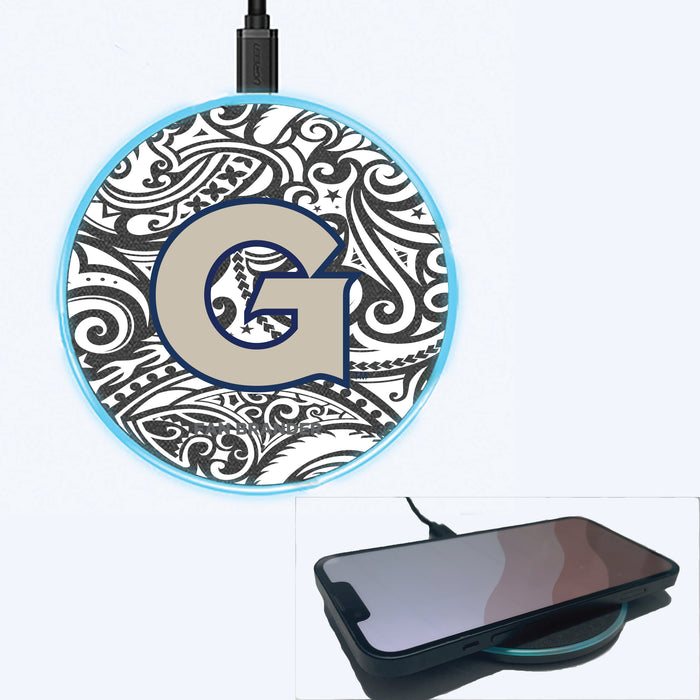 Fan Brander Grey 15W Wireless Charger with Georgetown Hoyas Primary Logo With Black Tribal