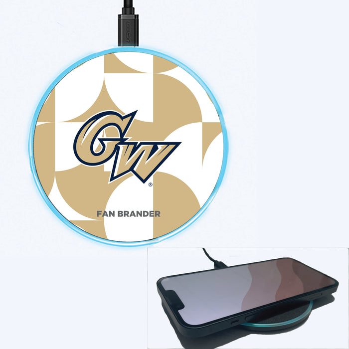 Fan Brander Grey 15W Wireless Charger with George Washington Colonials Primary Logo on Geometric Circle Background