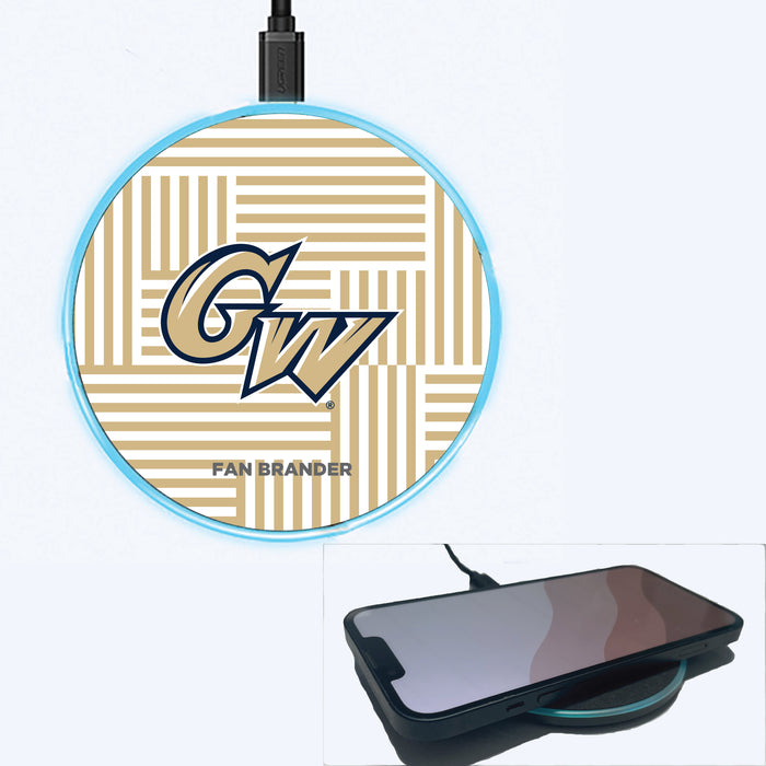 Fan Brander Grey 15W Wireless Charger with George Washington Colonials Primary Logo on Geometric Lines Background