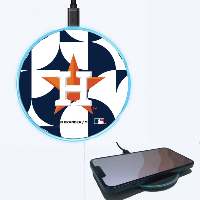 Fan Brander Grey 15W Wireless Charger with Houston Astros Primary Logo on Geometric Circle Background