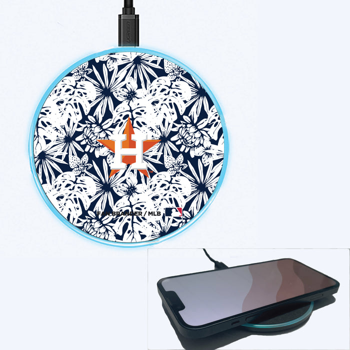 Fan Brander Grey 15W Wireless Charger with Houston Astros Primary Logo With Team Color Hawain Pattern