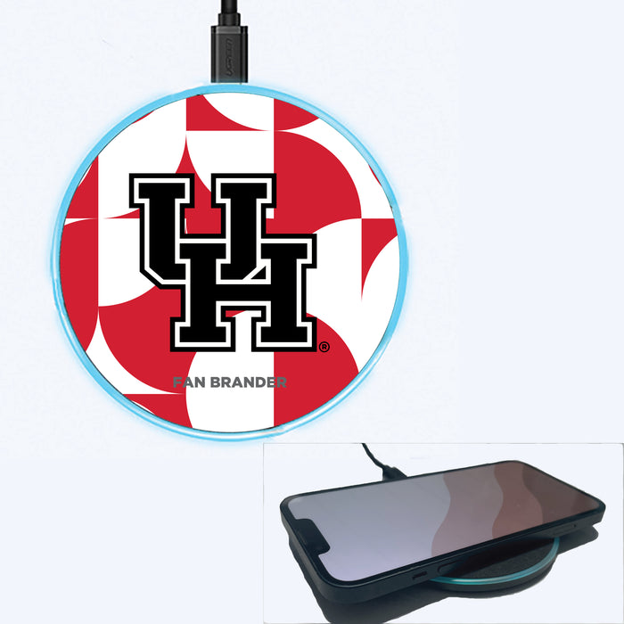 Fan Brander Grey 15W Wireless Charger with Houston Cougars Primary Logo on Geometric Circle Background