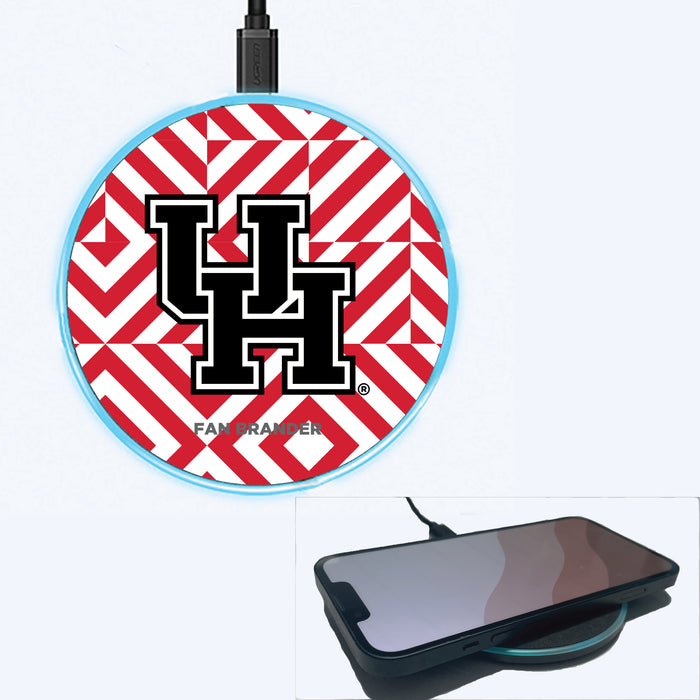 Fan Brander Grey 15W Wireless Charger with Houston Cougars Primary Logo on Geometric Diamonds Background