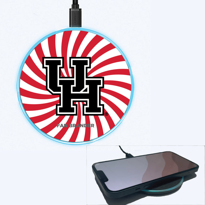 Fan Brander Grey 15W Wireless Charger with Houston Cougars Primary Logo With Team Groovey Burst