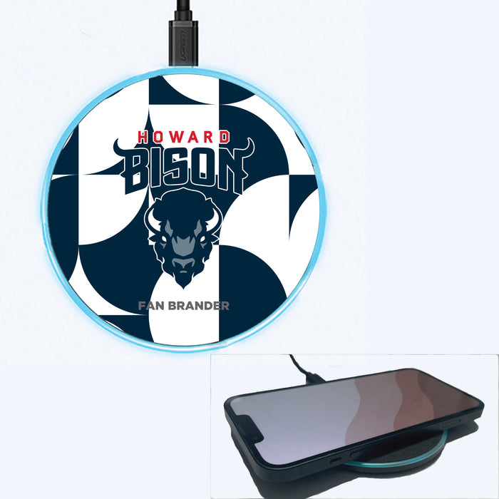 Fan Brander Grey 15W Wireless Charger with Howard Bison Primary Logo on Geometric Circle Background
