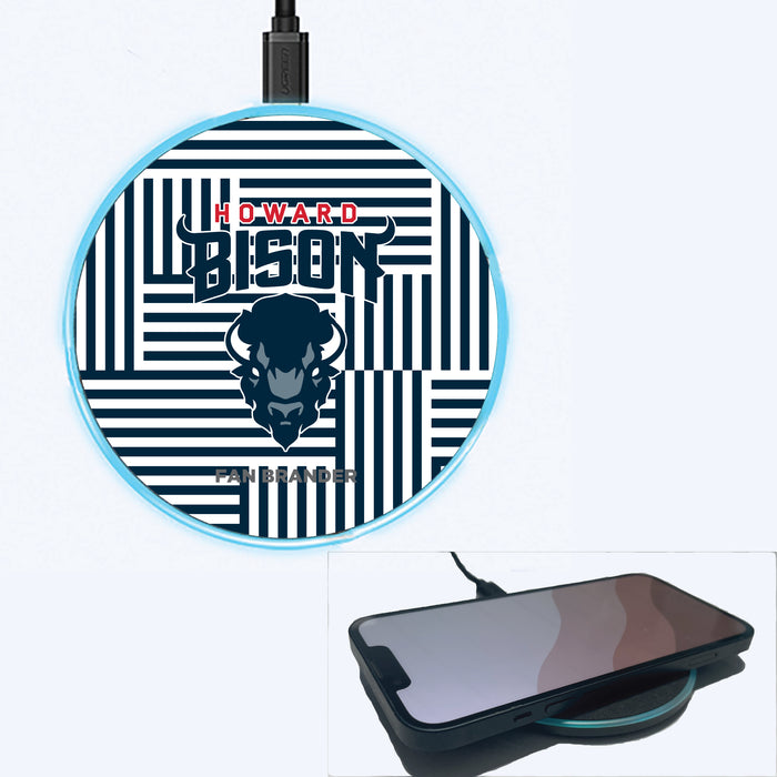 Fan Brander Grey 15W Wireless Charger with Howard Bison Primary Logo on Geometric Lines Background