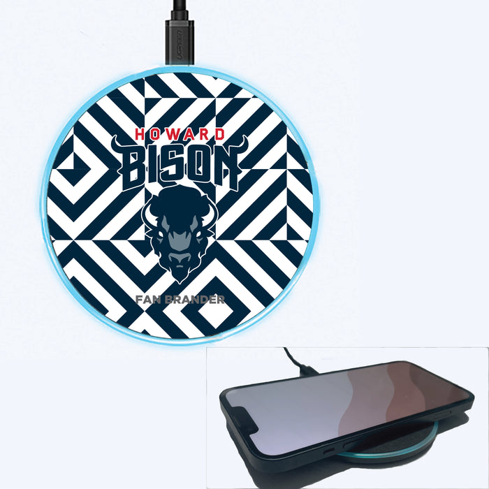 Fan Brander Grey 15W Wireless Charger with Howard Bison Primary Logo on Geometric Diamonds Background