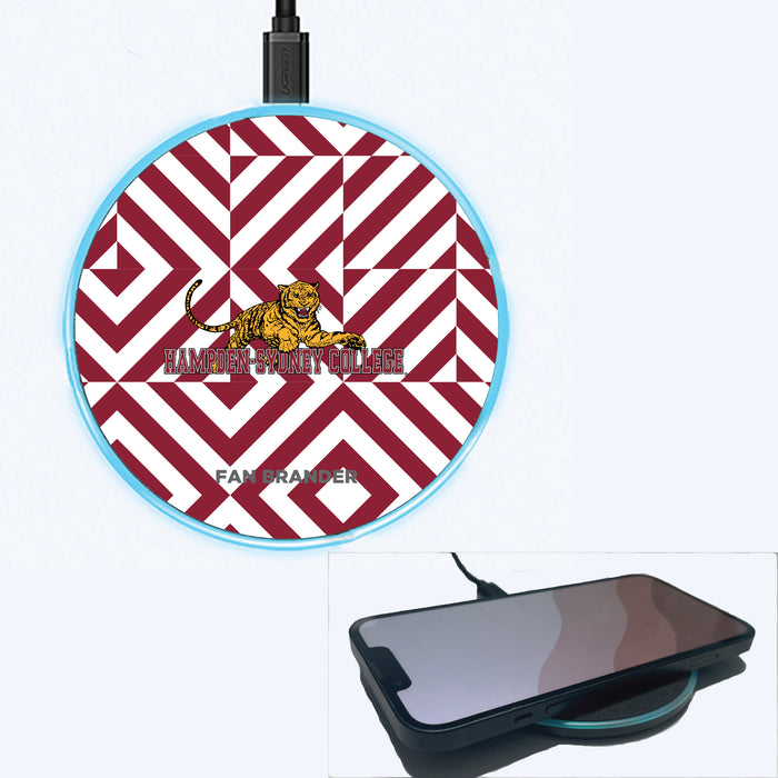 Fan Brander Grey 15W Wireless Charger with Hampden Sydney Primary Logo on Geometric Diamonds Background