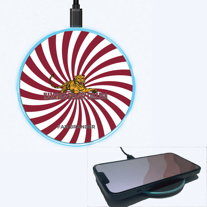 Fan Brander Grey 15W Wireless Charger with Hampden Sydney Primary Logo With Team Groovey Burst