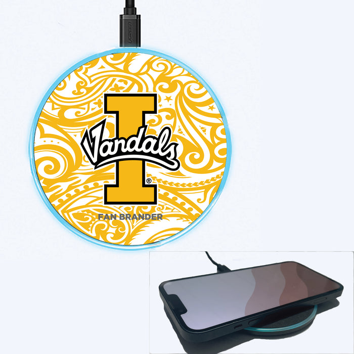 Fan Brander Grey 15W Wireless Charger with Idaho Vandals Primary Logo With Team Color Tribal Background