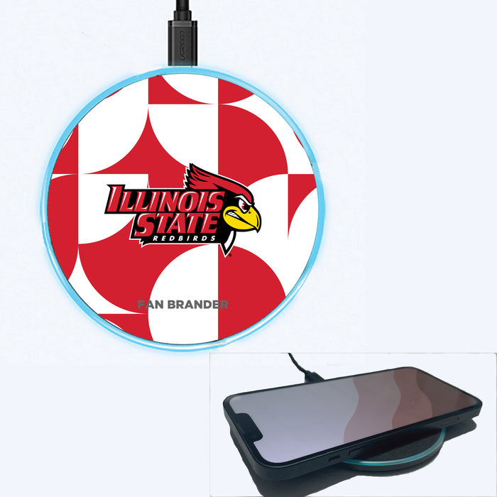 Fan Brander Grey 15W Wireless Charger with Illinois State Redbirds Primary Logo on Geometric Circle Background
