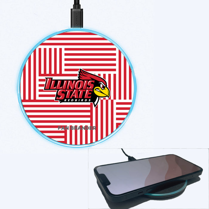 Fan Brander Grey 15W Wireless Charger with Illinois State Redbirds Primary Logo on Geometric Lines Background