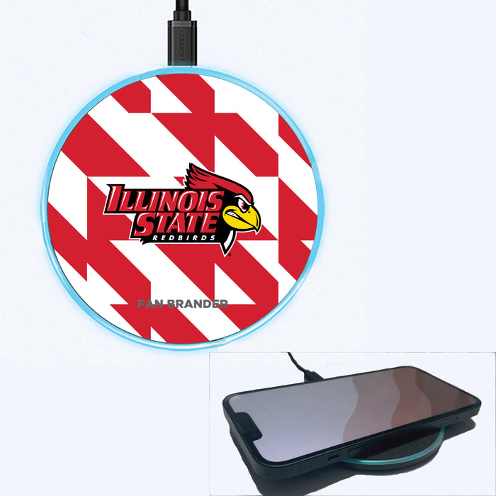 Fan Brander Grey 15W Wireless Charger with Illinois State Redbirds Primary Logo on Geometric Quad Background