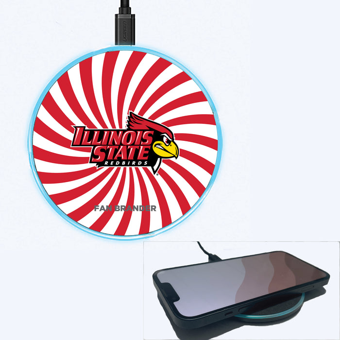 Fan Brander Grey 15W Wireless Charger with Illinois State Redbirds Primary Logo With Team Groovey Burst
