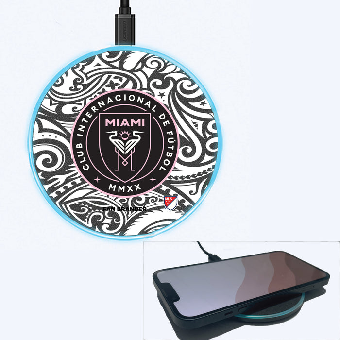 Fan Brander Grey 15W Wireless Charger with Inter Miami CF Primary Logo With Black Tribal