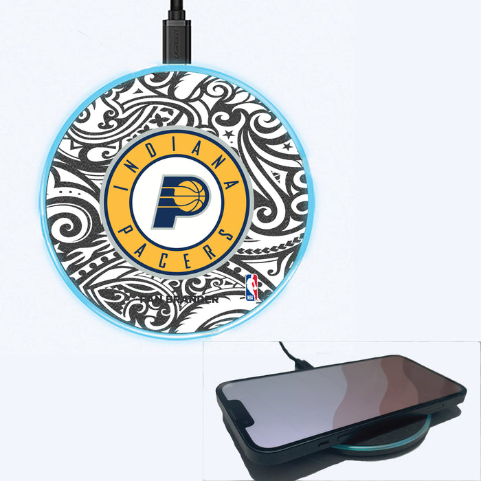 Fan Brander Grey 15W Wireless Charger with Indiana Pacers Primary Logo With Black Tribal