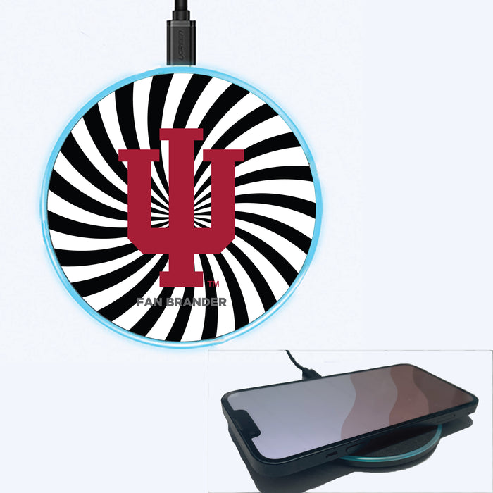 Fan Brander Grey 15W Wireless Charger with Indiana Hoosiers Primary Logo With Team Groovey Burst