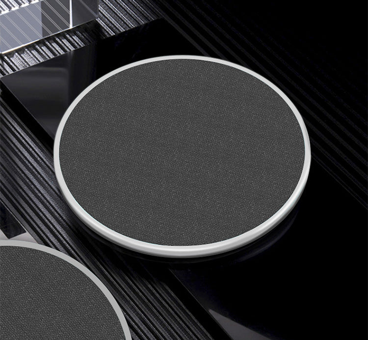 Fan Brander Grey 15W Wireless Charger with Hampden Sydney Primary Logo on Geometric Circle Background