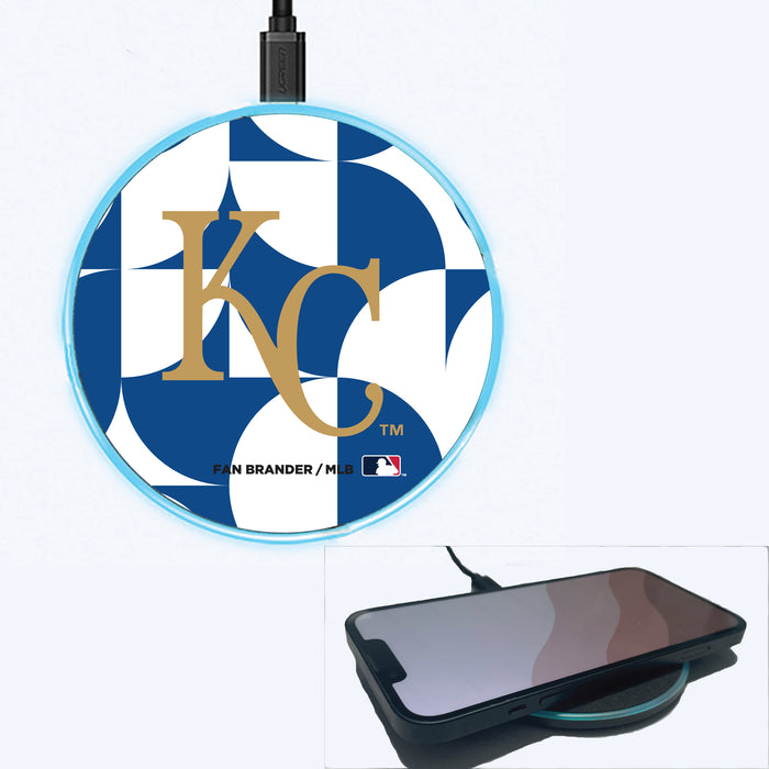 Fan Brander Grey 15W Wireless Charger with Kansas City Royals Primary Logo on Geometric Circle Background