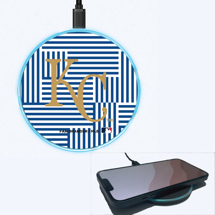 Fan Brander Grey 15W Wireless Charger with Kansas City Royals Primary Logo on Geometric Lines Background