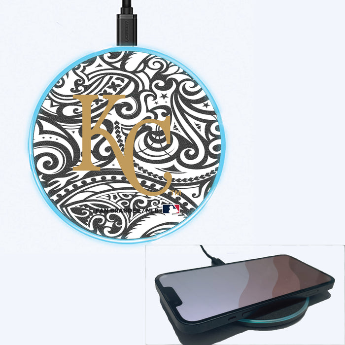 Fan Brander Grey 15W Wireless Charger with Kansas City Royals Primary Logo With Black Tribal