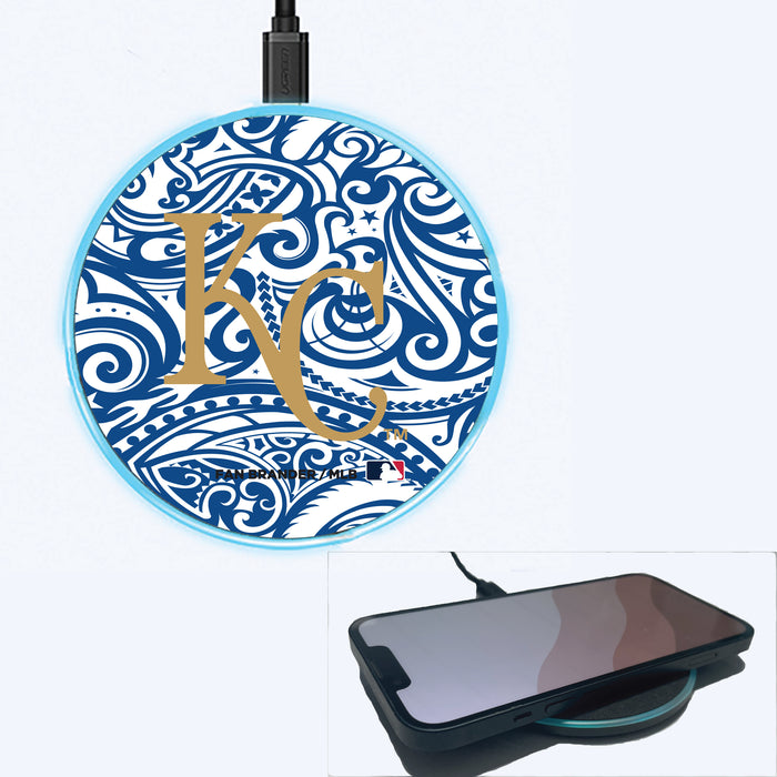 Fan Brander Grey 15W Wireless Charger with Kansas City Royals Primary Logo With Team Color Tribal Background