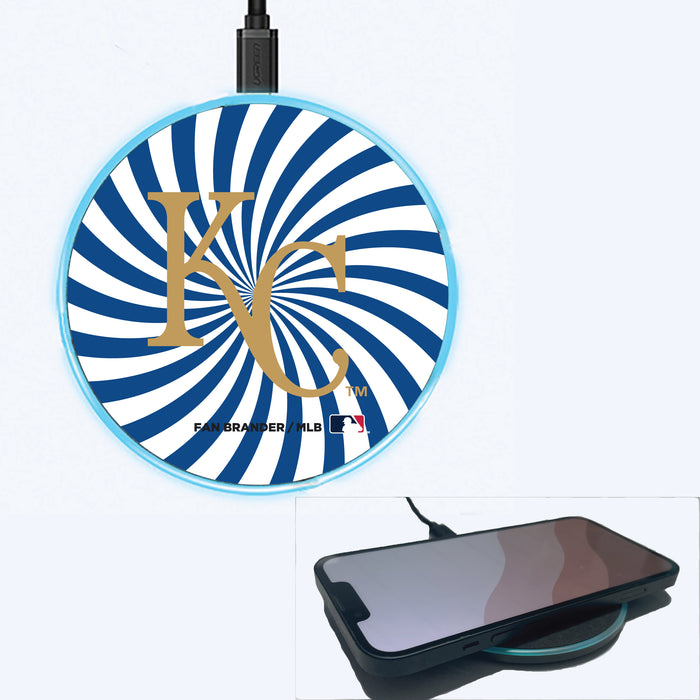 Fan Brander Grey 15W Wireless Charger with Kansas City Royals Primary Logo With Team Groovey Burst