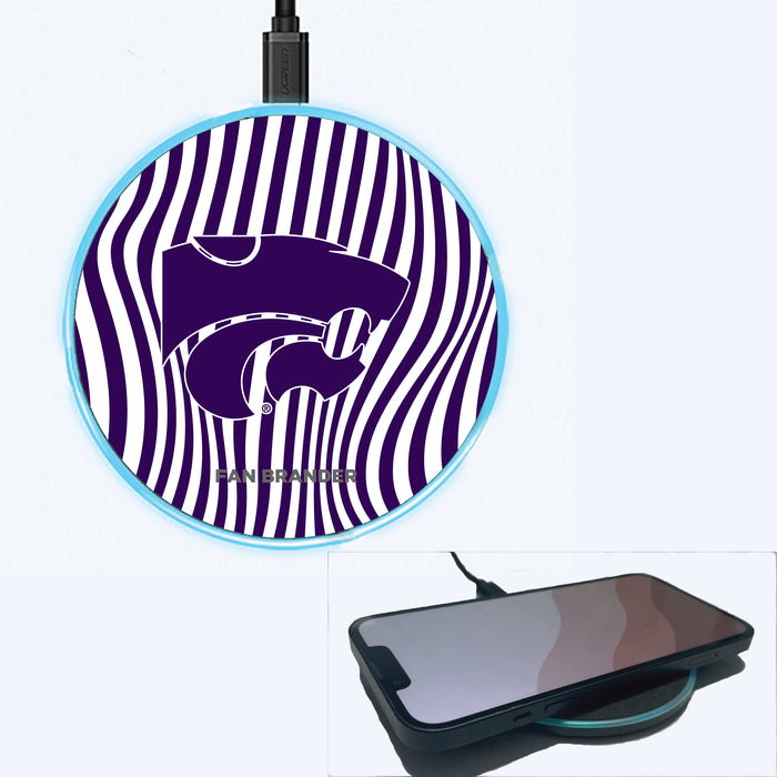 Fan Brander Grey 15W Wireless Charger with Kansas State Wildcats Primary Logo With Team Groovey Lines