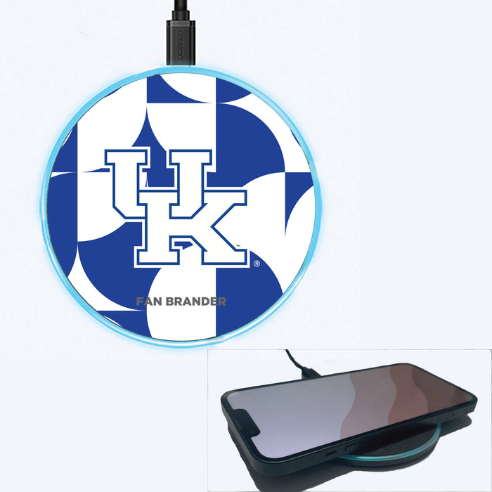 Fan Brander Grey 15W Wireless Charger with Kentucky Wildcats Primary Logo on Geometric Circle Background
