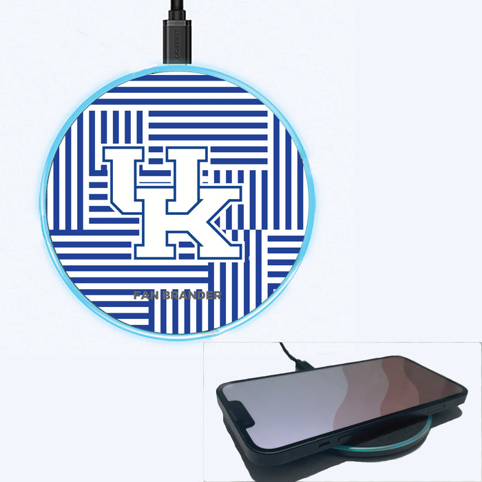 Fan Brander Grey 15W Wireless Charger with Kentucky Wildcats Primary Logo on Geometric Lines Background
