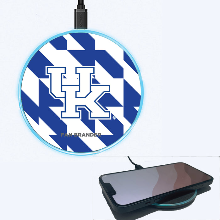 Fan Brander Grey 15W Wireless Charger with Kentucky Wildcats Primary Logo on Geometric Quad Background