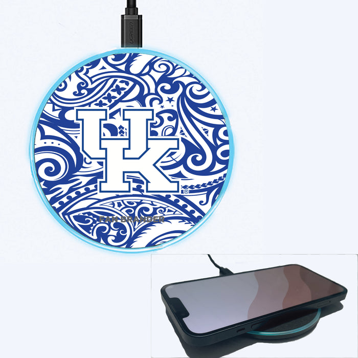 Fan Brander Grey 15W Wireless Charger with Kentucky Wildcats Primary Logo With Team Color Tribal Background