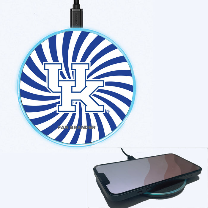 Fan Brander Grey 15W Wireless Charger with Kentucky Wildcats Primary Logo With Team Groovey Burst