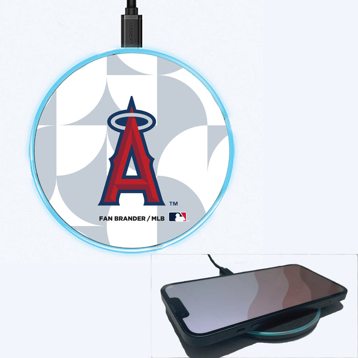 Fan Brander Grey 15W Wireless Charger with Los Angeles Angels Primary Logo on Geometric Circle Background