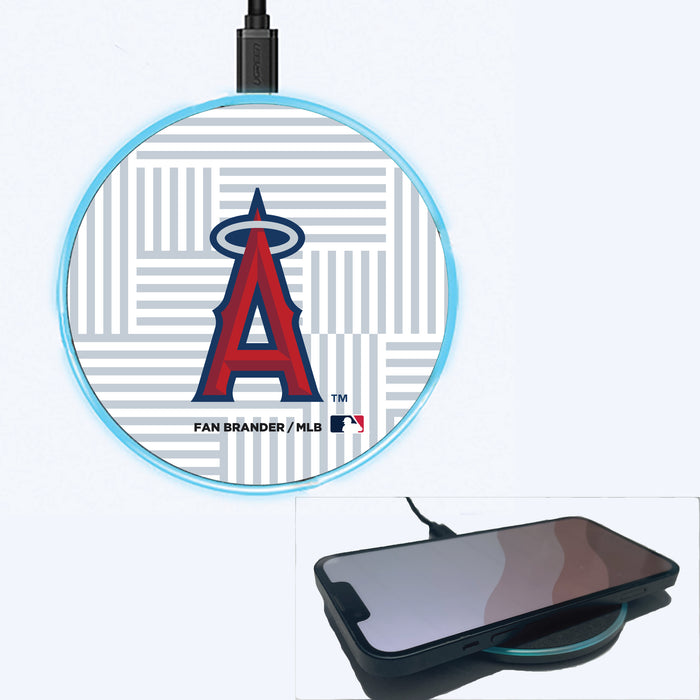 Fan Brander Grey 15W Wireless Charger with Los Angeles Angels Primary Logo on Geometric Lines Background