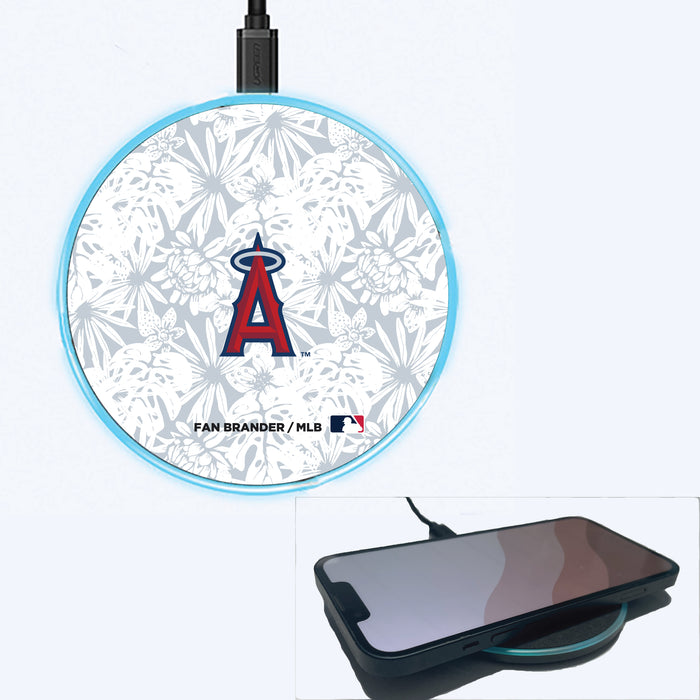 Fan Brander Grey 15W Wireless Charger with Los Angeles Angels Primary Logo With Team Color Hawain Pattern