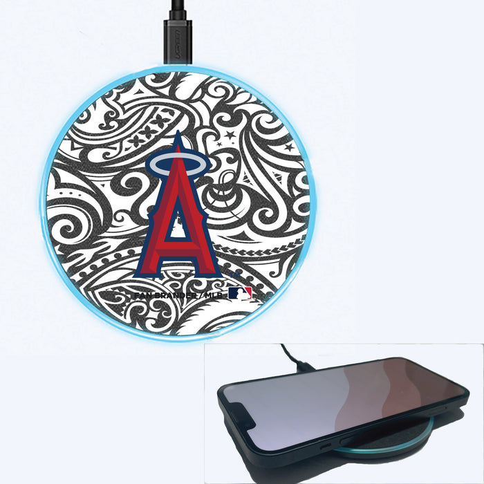 Fan Brander Grey 15W Wireless Charger with Los Angeles Angels Primary Logo With Black Tribal