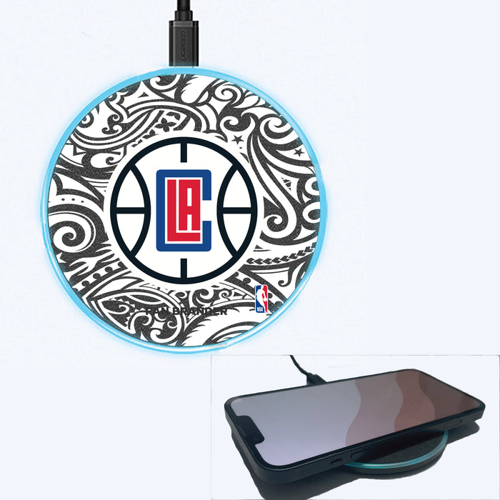 Fan Brander Grey 15W Wireless Charger with LA Clippers Primary Logo With Black Tribal
