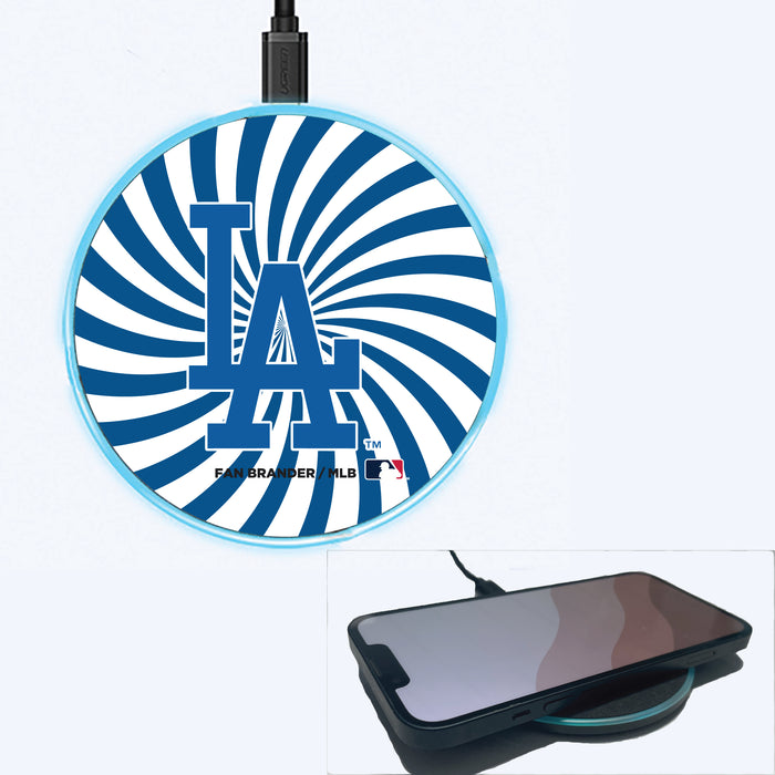 Fan Brander Grey 15W Wireless Charger with Los Angeles Dodgers Primary Logo With Team Groovey Burst