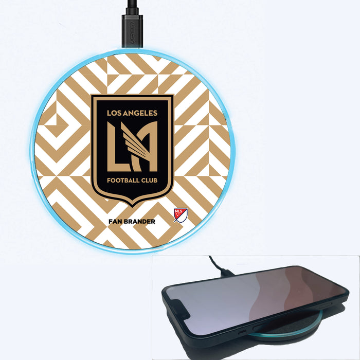 Fan Brander Grey 15W Wireless Charger with LAFC Primary Logo on Geometric Diamonds Background